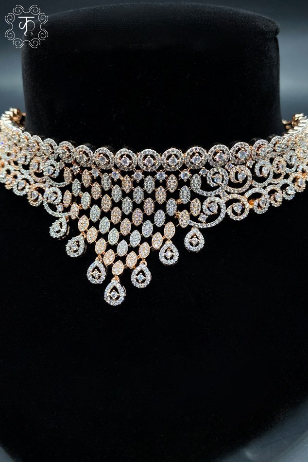 Rose Gold with White AD neckpiece & Earrings - Image 4