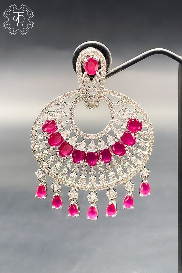 Silver AD with Pink AD stone Earrings - Image 2