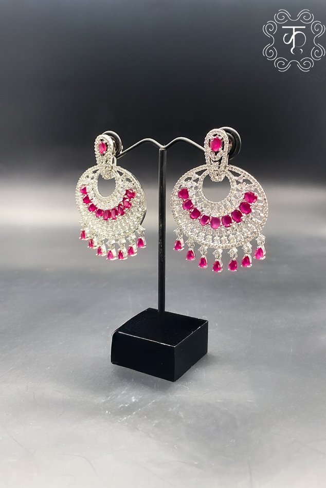 Silver AD with Pink AD stone Earrings - Image 3