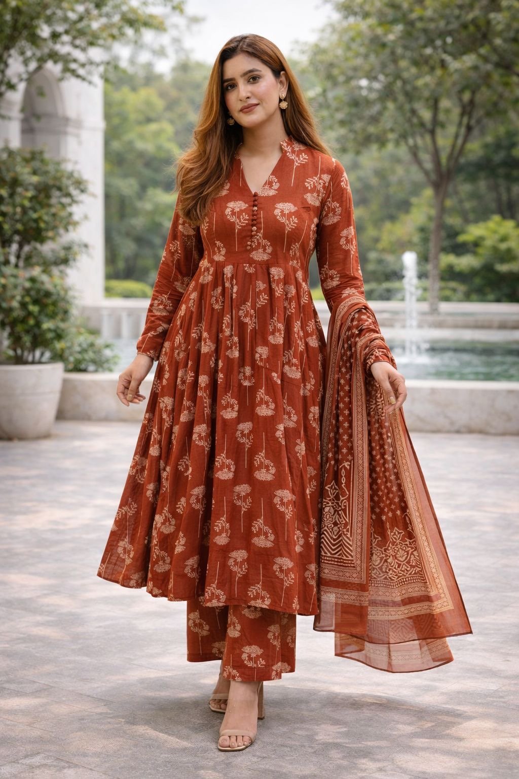Rasiq Rust Anarkali Suit